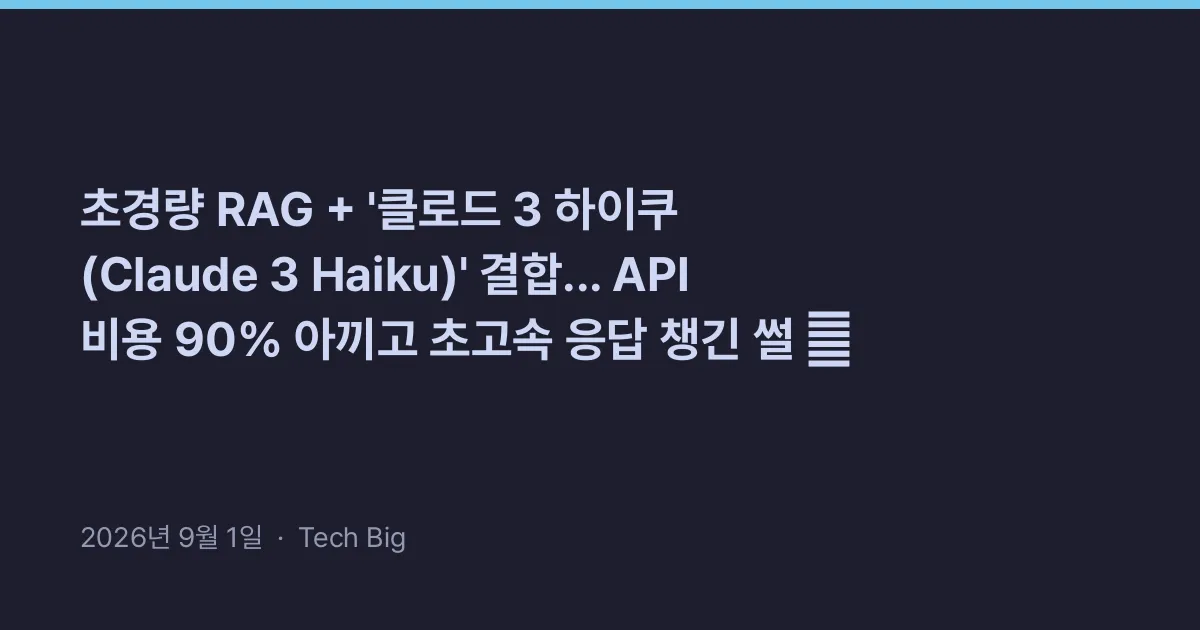 Thumbnail for 초경량 RAG + '클로드 3 하이쿠 (Claude 3 Haiku)' 결합... API 비용 90% 아끼고 초고속 응답 챙긴 썰 🚀