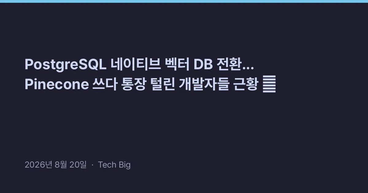 Related: PostgreSQL 네이티브 벡터 DB 전환... Pinecone 쓰다 통장 털린 개발자들 근황 🚀