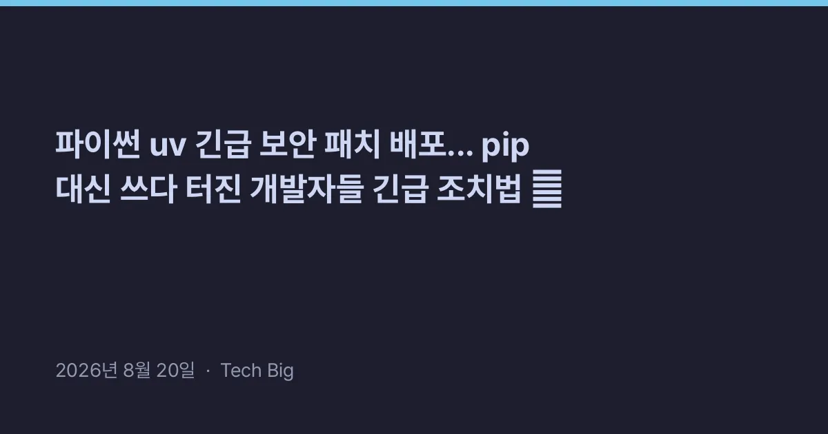 Thumbnail for 파이썬 uv 긴급 보안 패치 배포... pip 대신 쓰다 터진 개발자들 긴급 조치법 🚨